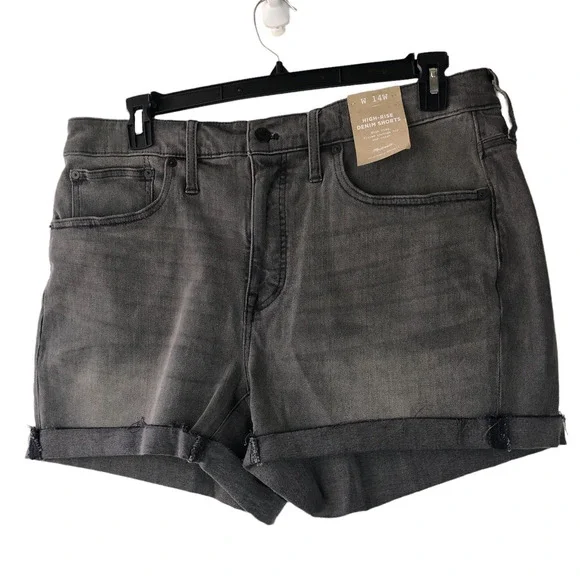 Madewell High Rise Cuffed Denim Shorts Gray Slater Wash M9237 Plus Size 14W 14 - Picture 3 of 8